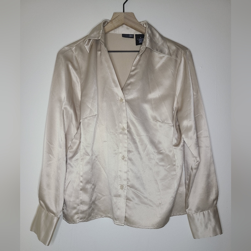 East 5th button up cream champagne satin blouse